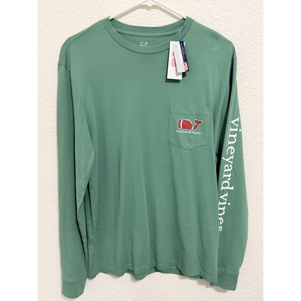 NWT Vineyard Vines Green Football Whale Long Sleeve Shirt S